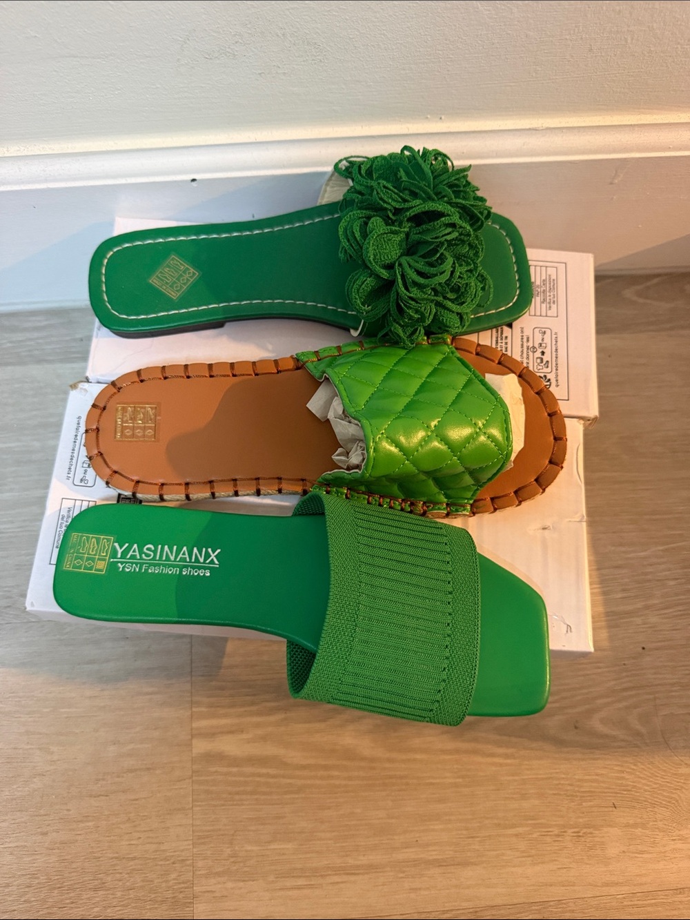 Green Women's Flat Slide Sandals Trio - Picture 2 of 2